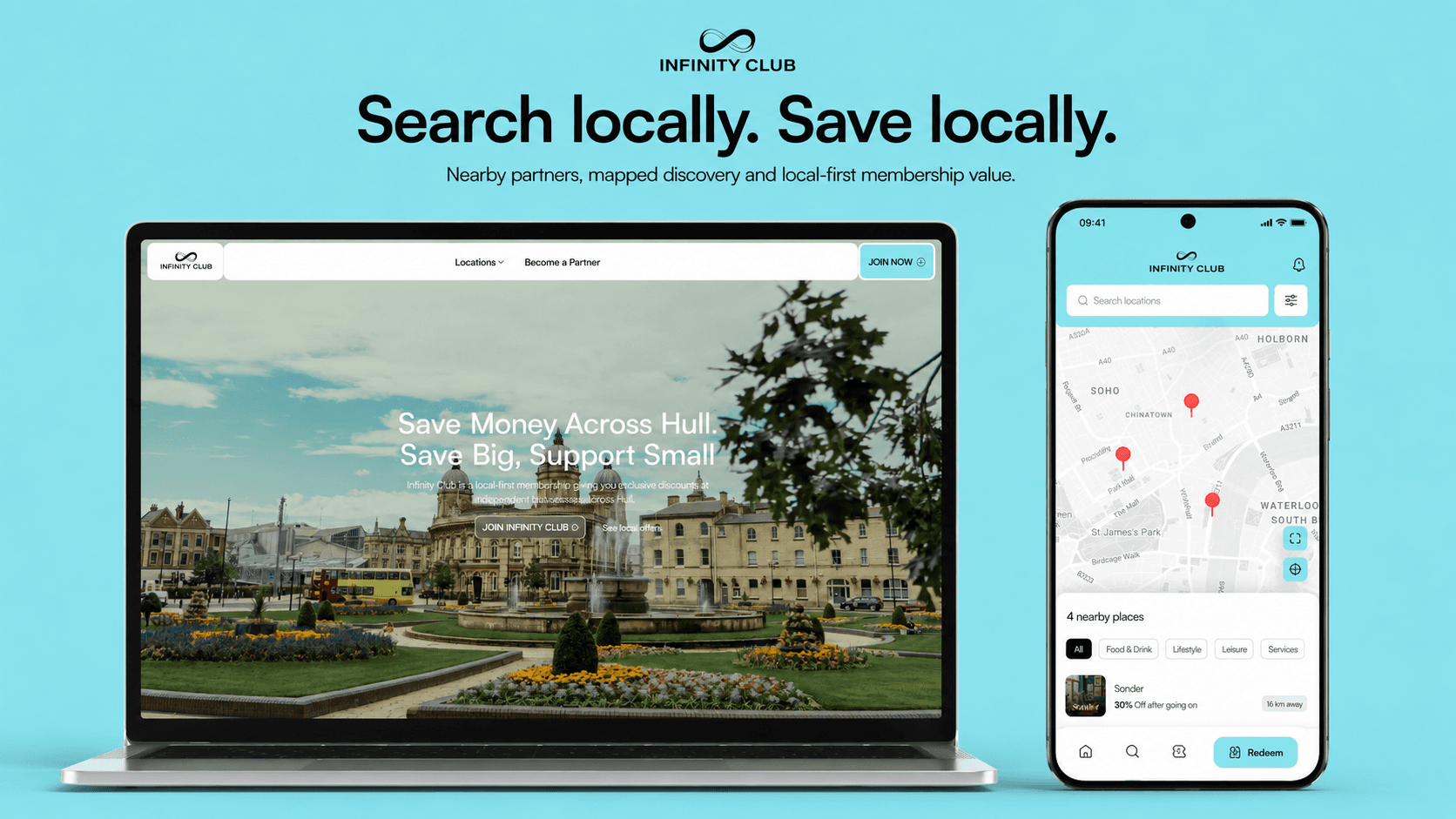 Local discovery across the Infinity Club website and mobile app