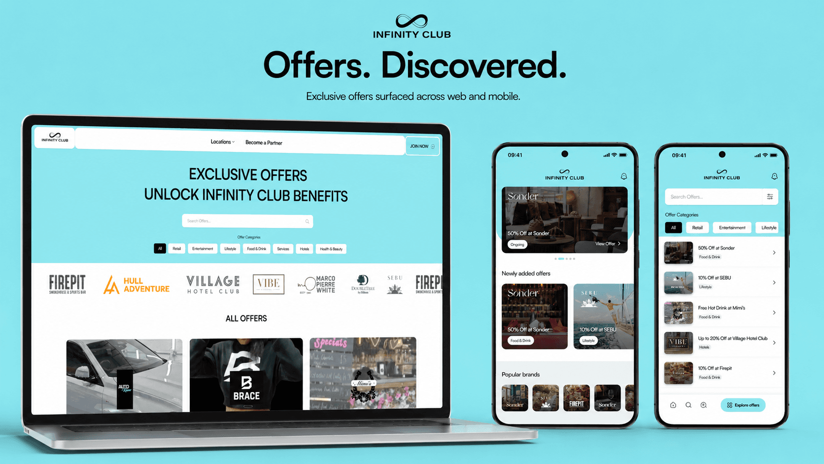 Infinity Club offers across its website and mobile app